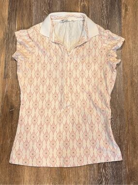 Athleta Pink Geometric Cap-Sleeve Polo Top